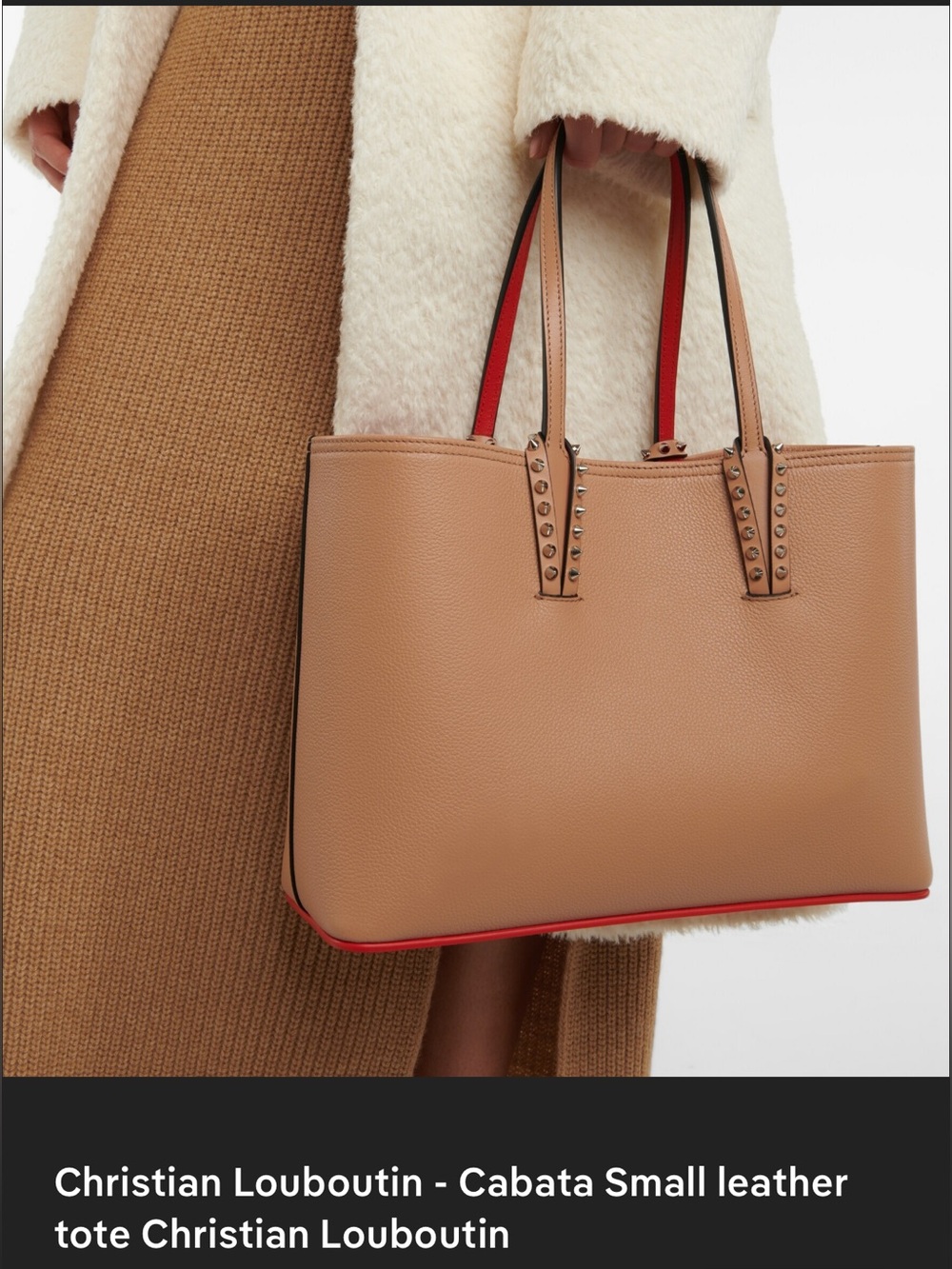 Christian Louboutin Cabata Tan Tote with Red Trim and Studded Handles